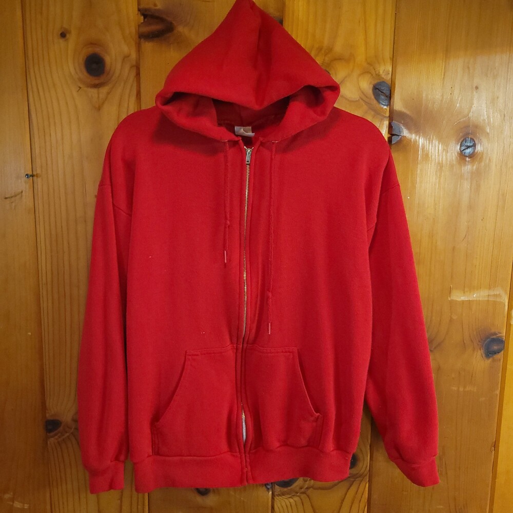 Vintage blank 80s large 1980s tultex grunge Red Full Zip Hoodie vtg Sweatshirt